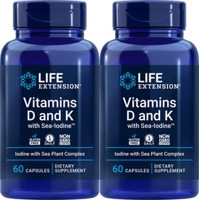 Life Extension Vitamines D et K avec Iode Marin - 60 Capsules pack de 2