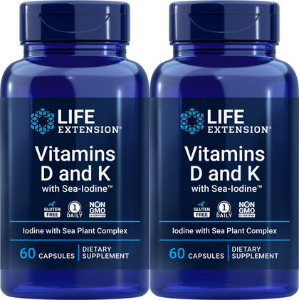 Life Extension Vitamines D et K avec Iode Marin - 60 Capsules pack de 2