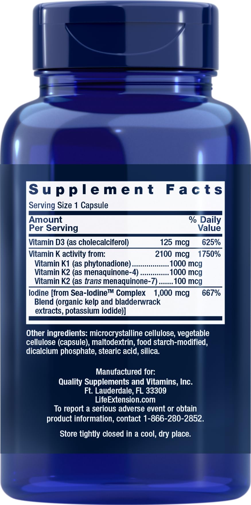 Life Extension Vitamines D et K avec Iode Marin - Détails des ingrédients