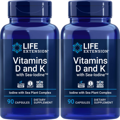 Life Extension Vitamines D et K avec Iode Marin, pack de 2 capsules