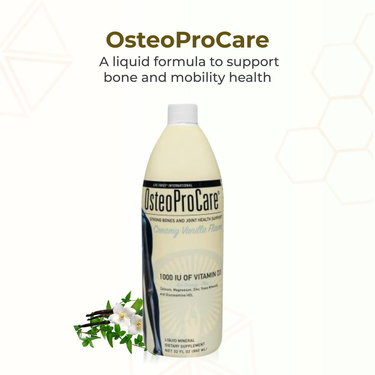 Life Force OsteoProCare Calcium Liquide D3 600 mg étiquette avec informations