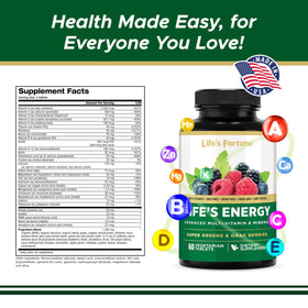 Life's Fortune Multivitamines Avancées 60 comprimés sur une table