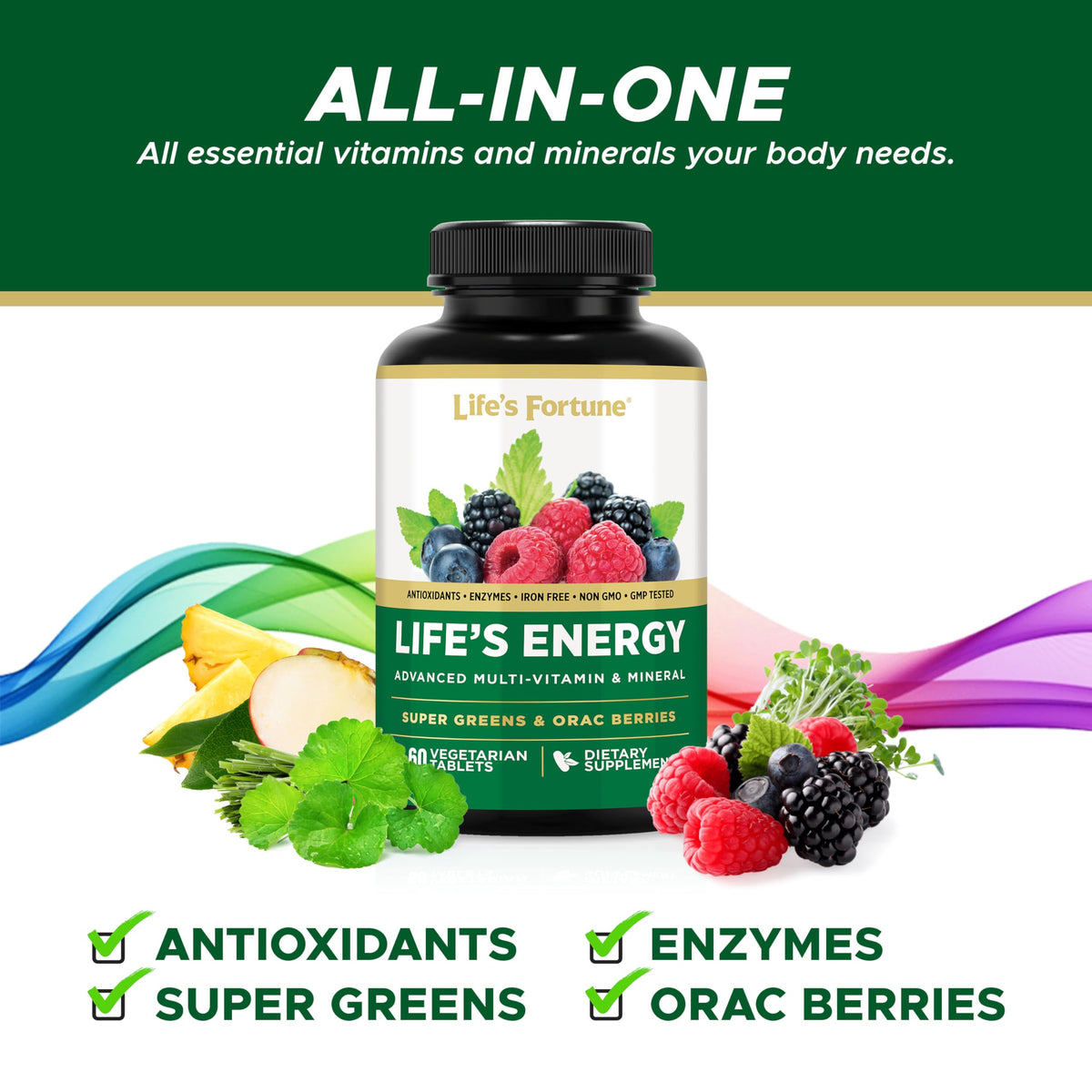 Life's Fortune Multivitamines Avancées 60 comprimés vue arrière