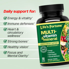 Life's Fortune Multivitamines comprimés végétariens sur une surface blanche