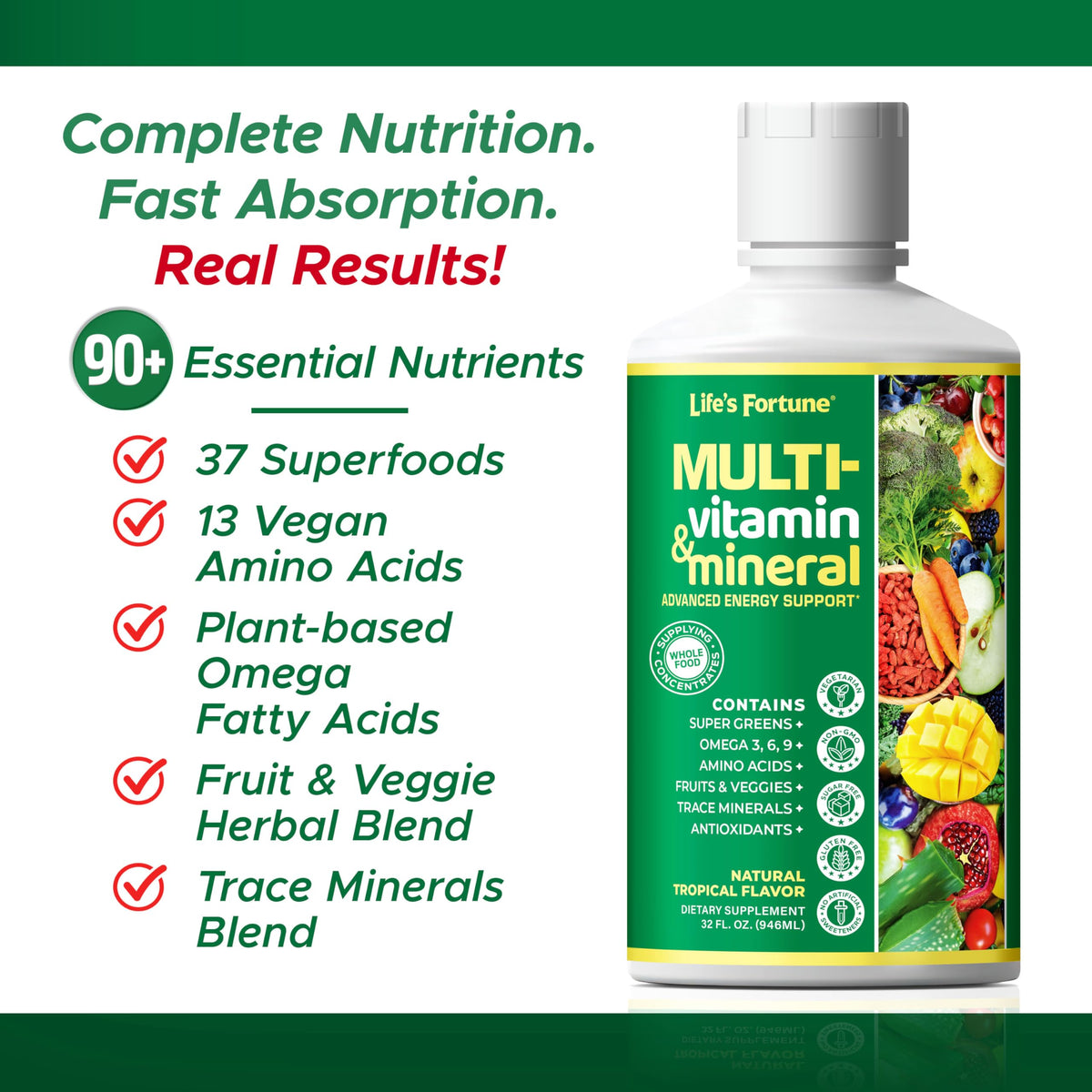 Life's Fortune multivitamines liquides 32 oz en situation de consommation