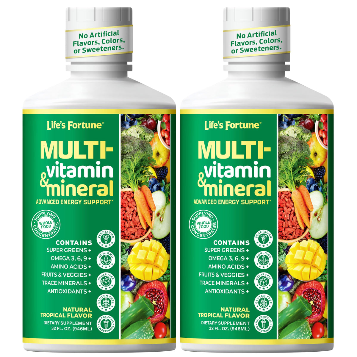 Life's Fortune multivitamines liquides 32 oz saveur tropicale vue avant
