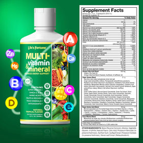 Life's Fortune multivitamines liquides 32 oz sur une table