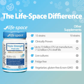Life-Space Probiotique Triple Force flacon ouvert avec capsules