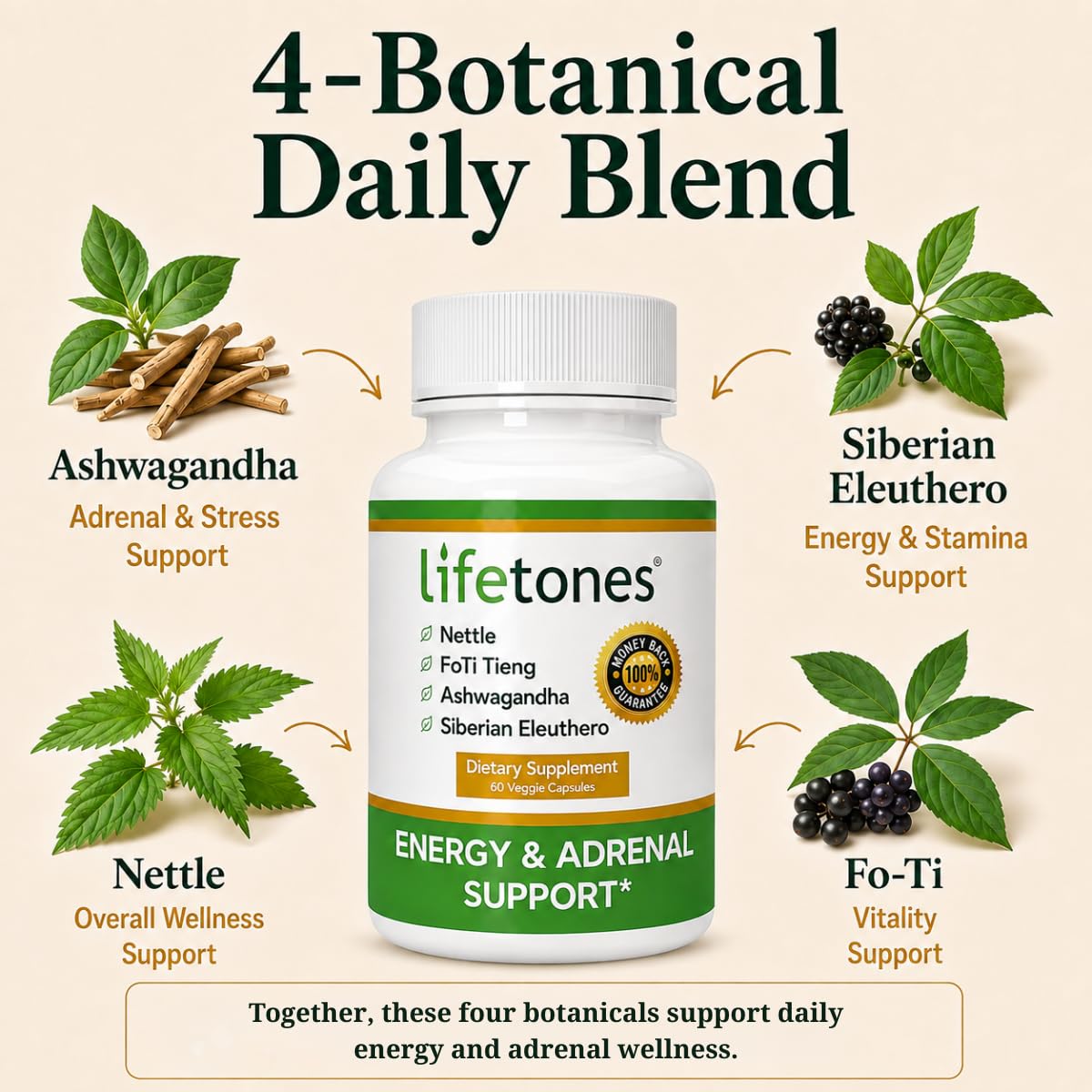 Life Tones Énergie et Soutien Surrénalien flacon avec fond naturel