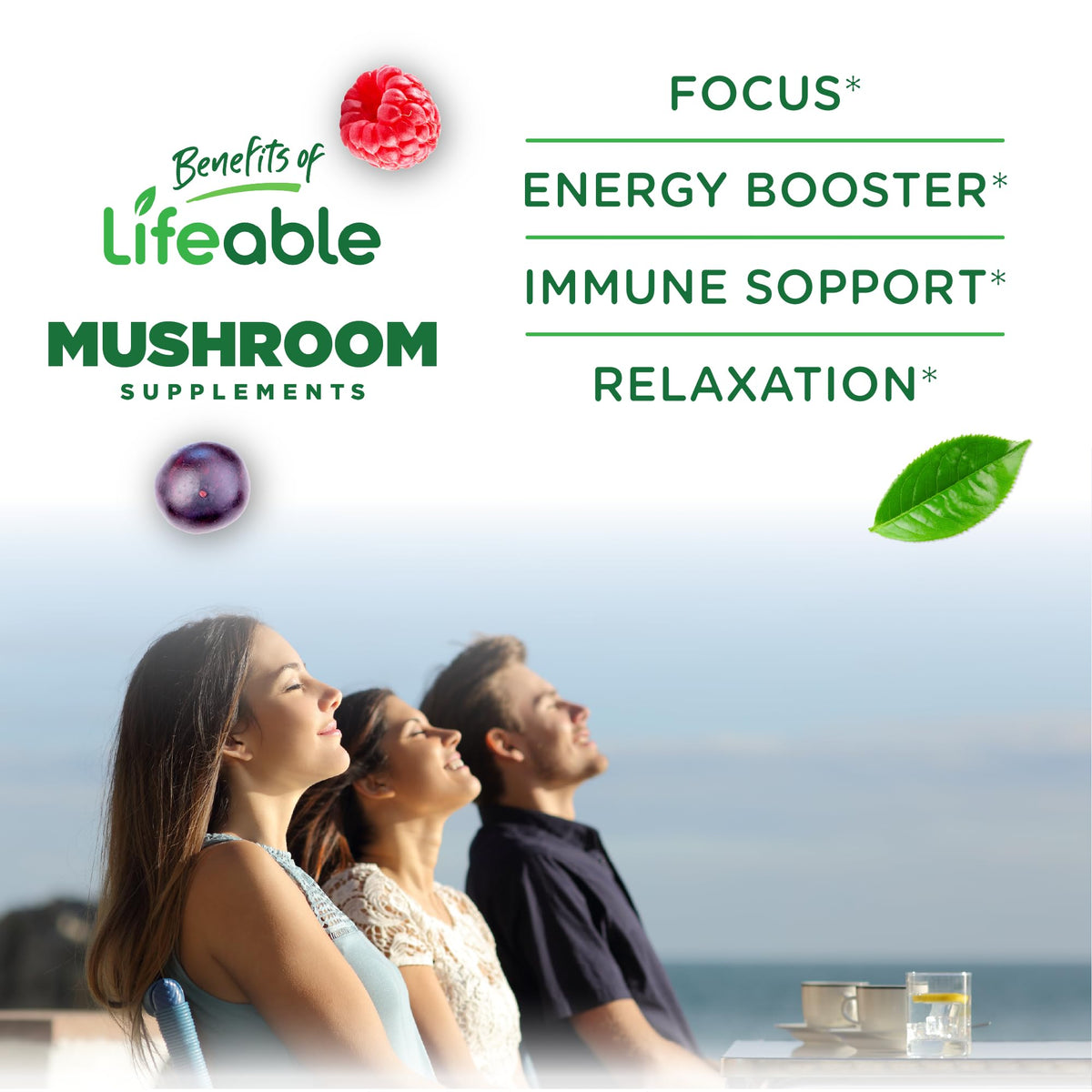 Lifeable Gélules de Champignons Vegan 60 Gummies étiquette avec ingrédients