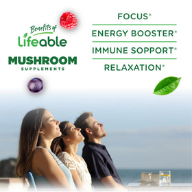 Lifeable Gélules de Champignons Vegan 60 Gummies étiquette avec ingrédients