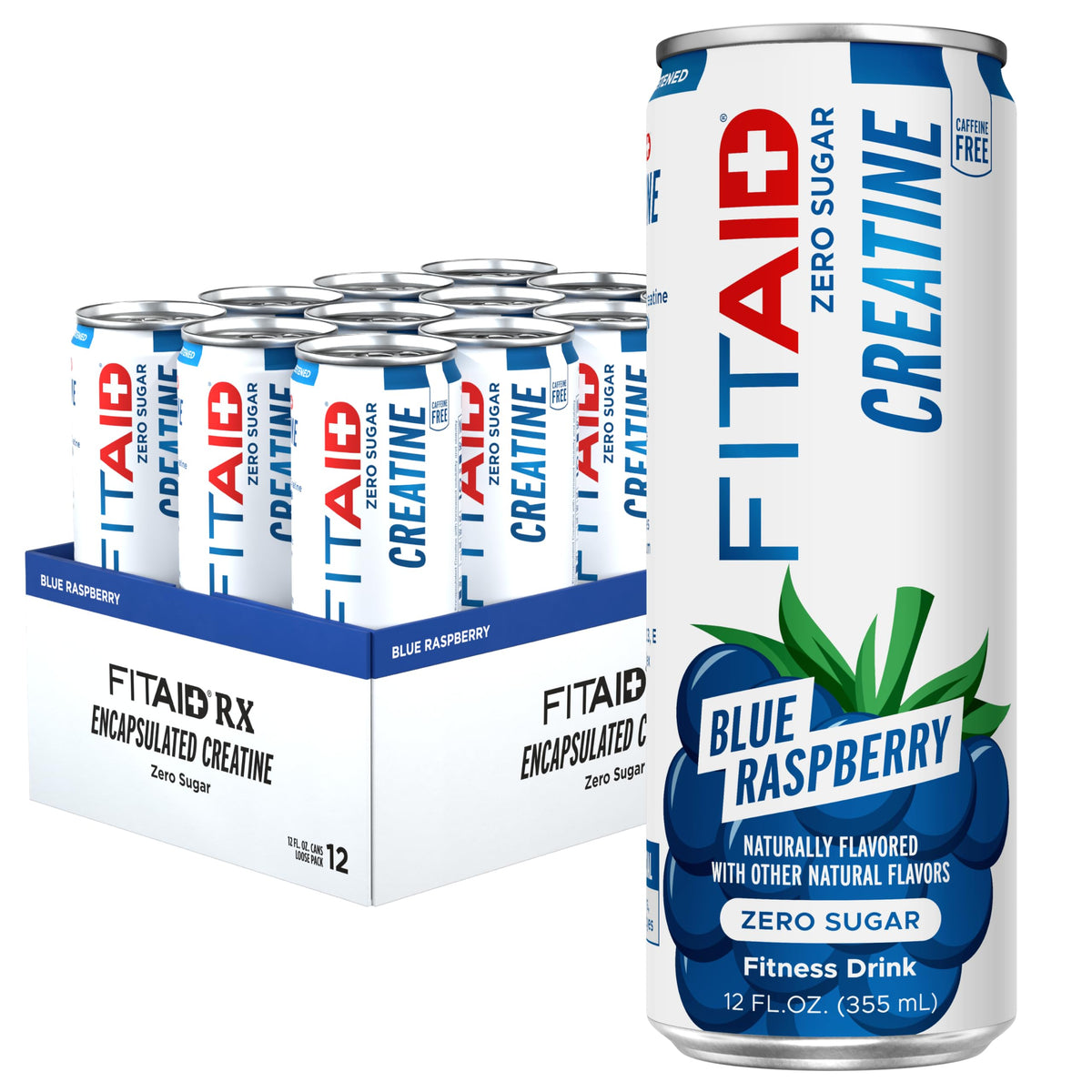 LIFEAID Boisson de Récupération Creatine 12 canettes Saveur Framboise Bleue vue de face