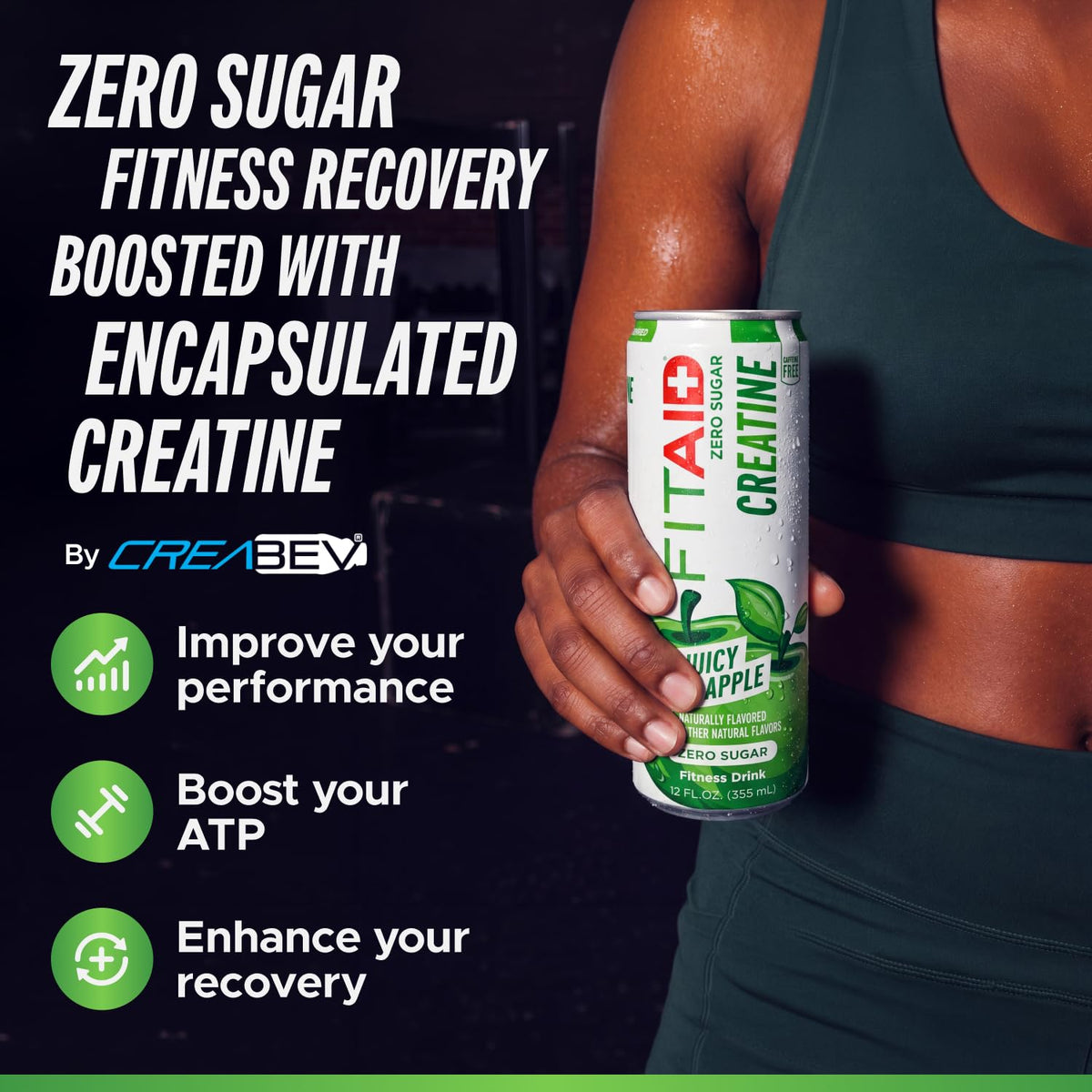LIFEAID Boisson de Récupération Creatine Pomme Juteuse canette ouverte