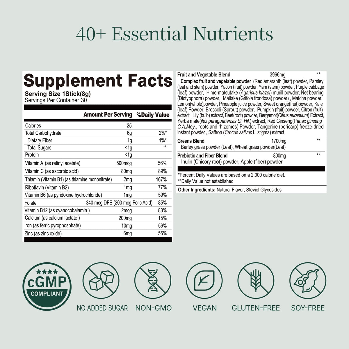 Lifebooil Poudre Super Greens boîte contenant 30 sachets