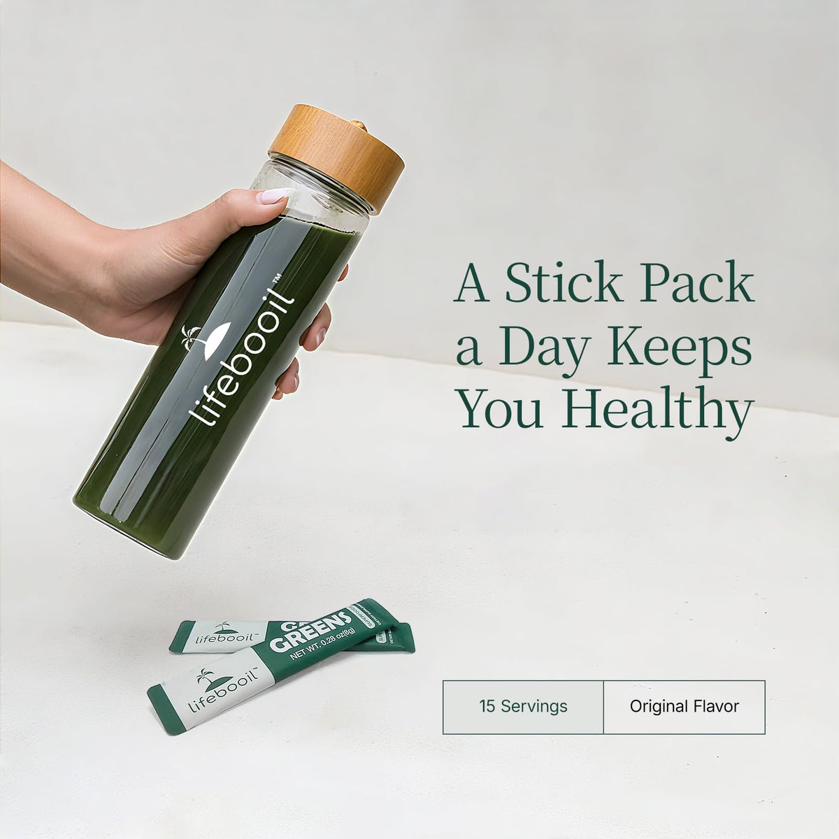 Lifebooil Poudre Super Greens ingrédients sur l'emballage
