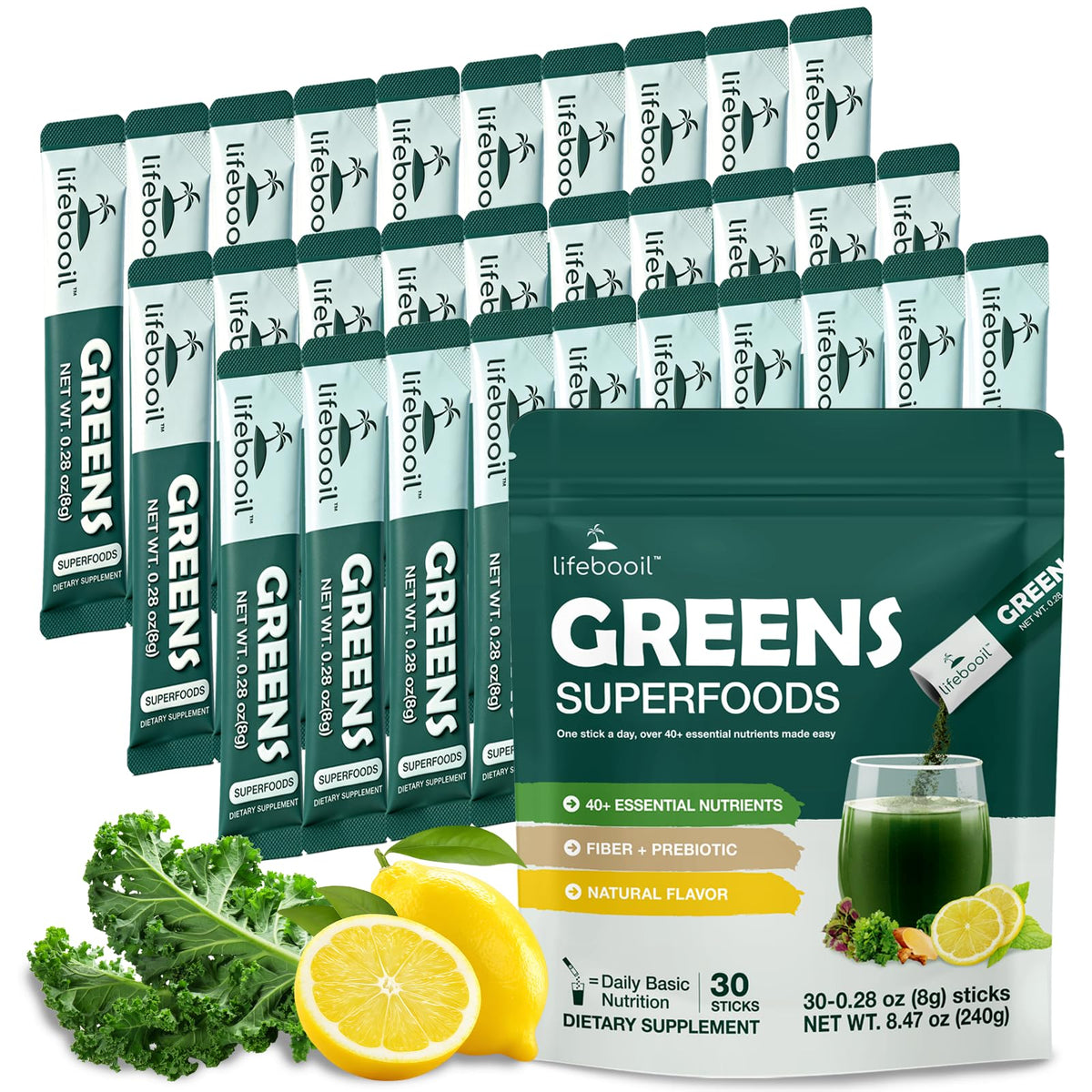 Lifebooil Poudre Super Greens sachets individuels de 10 g
