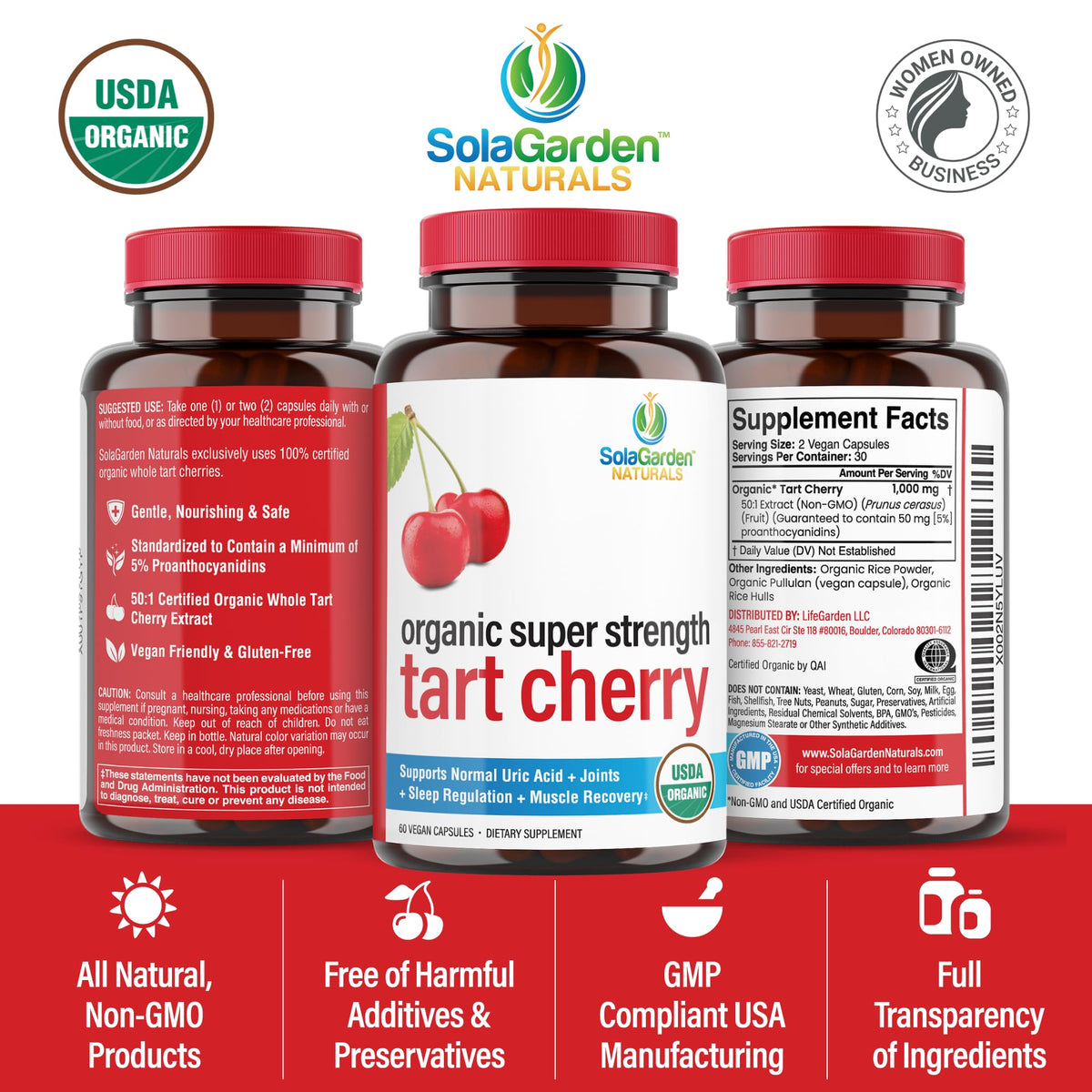 LifeGarden Naturals Supplément Cerise Acide 50:1 60 Capsules sur fond blanc