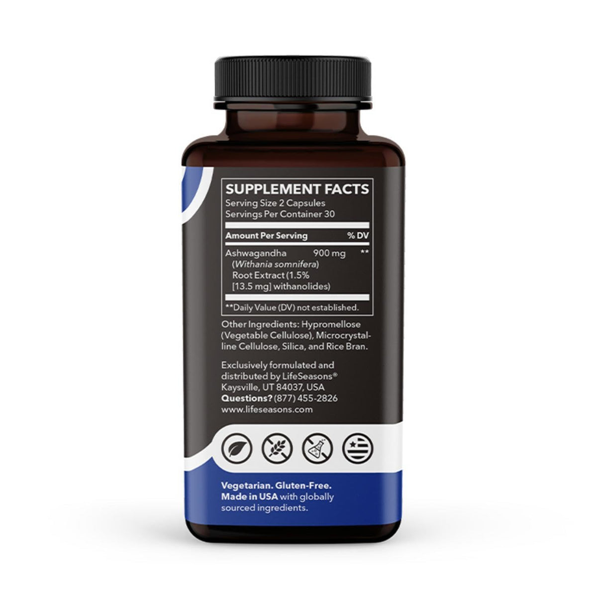 LifeSeasons Ashwagandha capsules avec étiquette