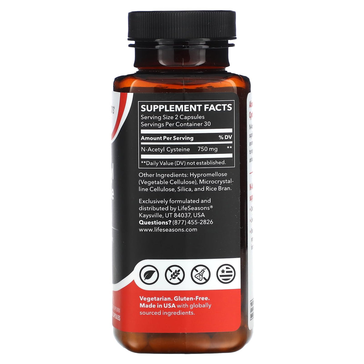 LifeSeasons N-Acetyl Cysteine 750 mg packaging with label