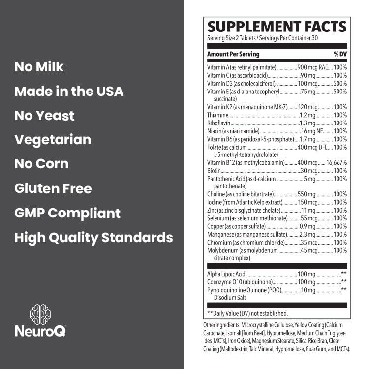 LifeSeasons NeuroQ Multivitamin emballage avec informations nutritionnelles