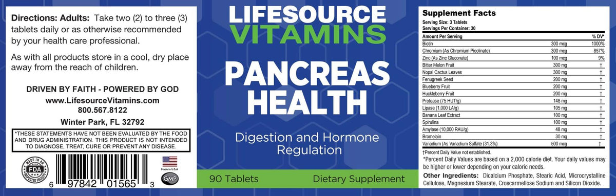 LifeSource Vitamins Pancréas 90 comprimés, vue de côté