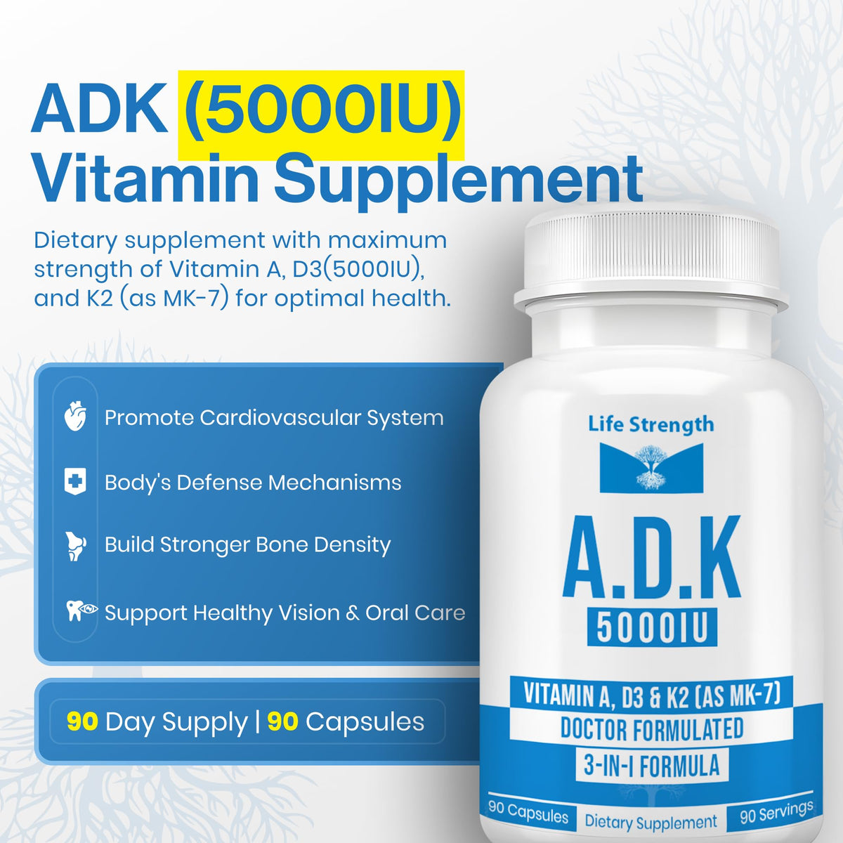 LifeStrength ADK 5 complément alimentaire capsules avec bouteille