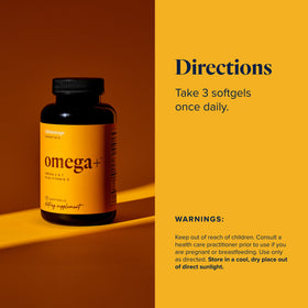 LifeVantage Omega+ gélules avec ingrédients en arrière-plan