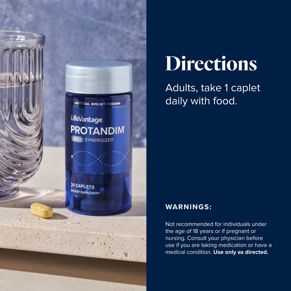 LifeVantage Protandim Nrf2 Synergizer étiquette avec description des bienfaits