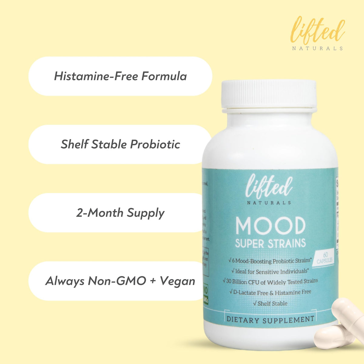 Lifted Naturals Probiotiques avec ingrédients listés