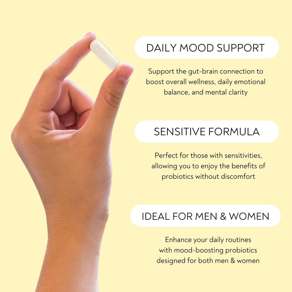 Lifted Naturals Probiotiques ouverte montrant les capsules