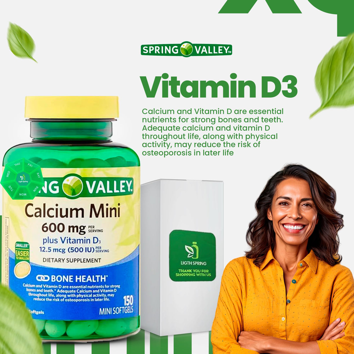 LightSpring Calcium 600mg Mini Gélules avec un verre d'eau