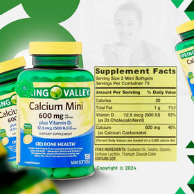LightSpring Calcium 600mg Mini Gélules sur une table en bois