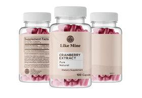 Like Mine Extrait de Canneberge 100 Capsules sur une table en bois