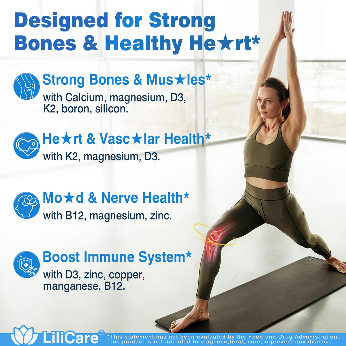 LILICARE Calcium 1200 mg avec Vitamine D3 K2 gélules avec des ingrédients
