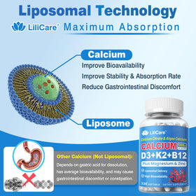 LILICARE Calcium 1200 mg avec Vitamine D3 K2 gélules ouvertes