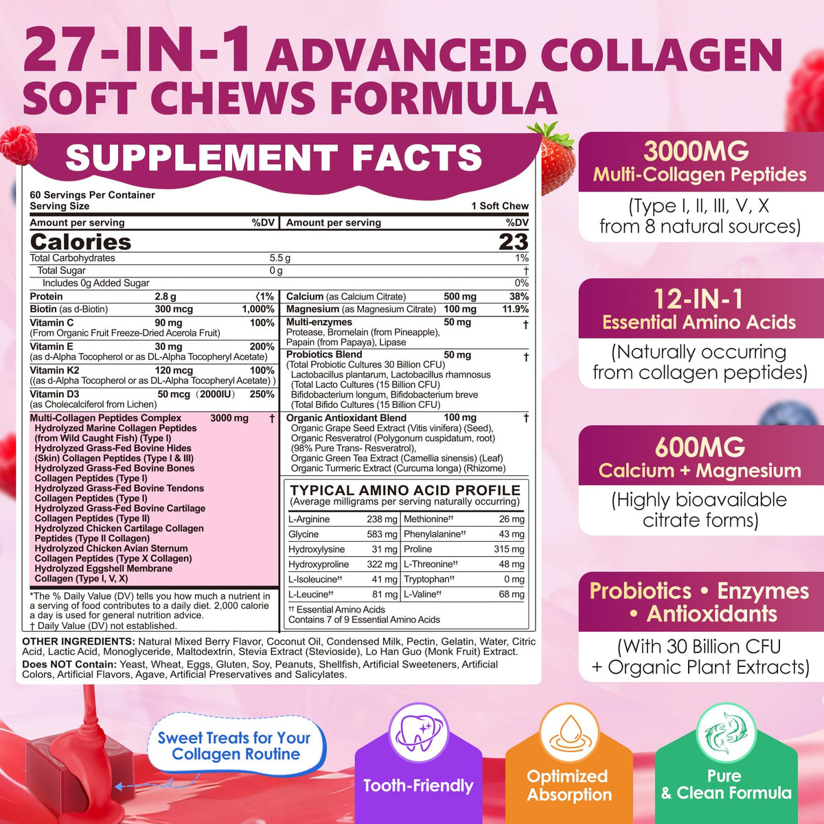 LILICARE Collagen Gummies 3000mg Biotin soft chews in a bowl