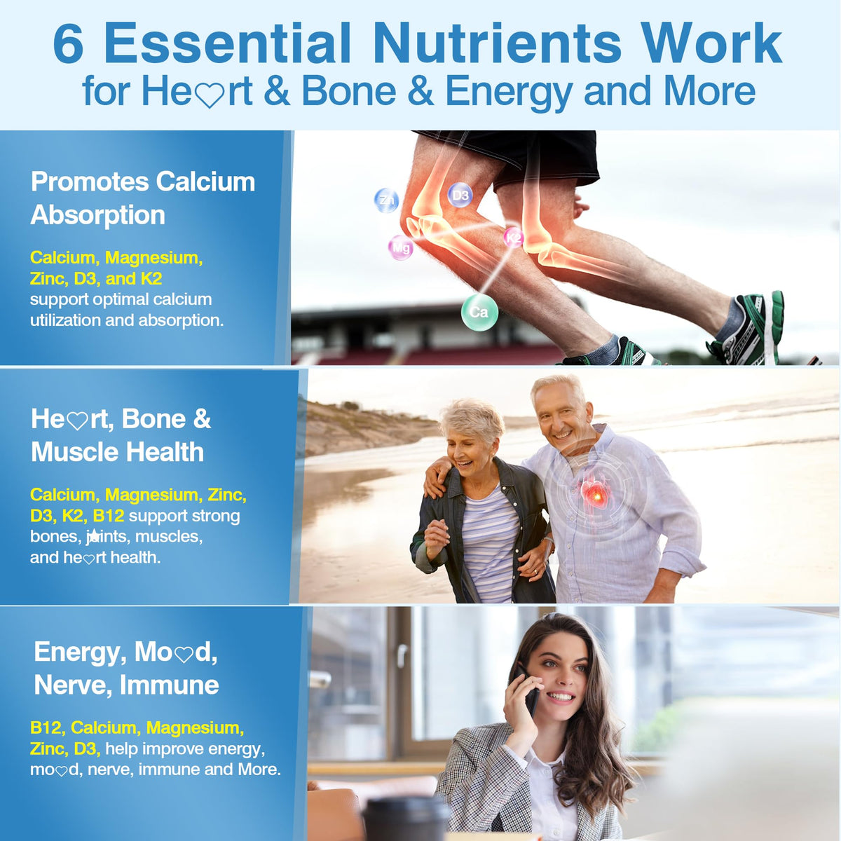 LILICARE Complément Alimentaire Calcium 600mg D3 K2 5000 IU - prise de gélules