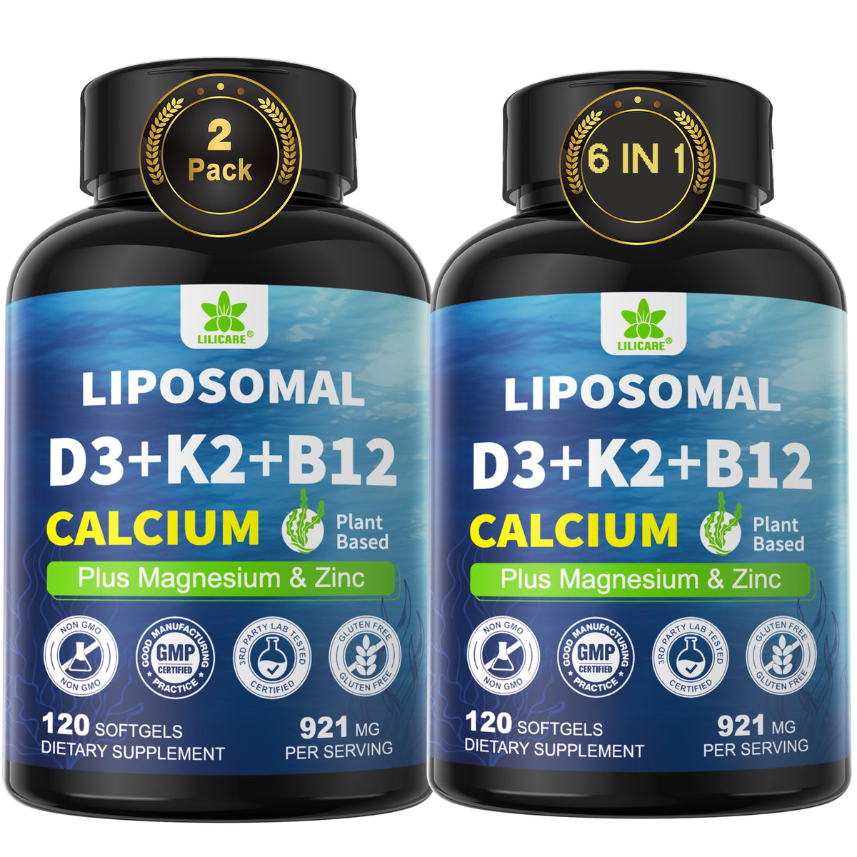 LILICARE Complément Alimentaire Calcium 600mg D3 K2 B12 - Gélules molles
