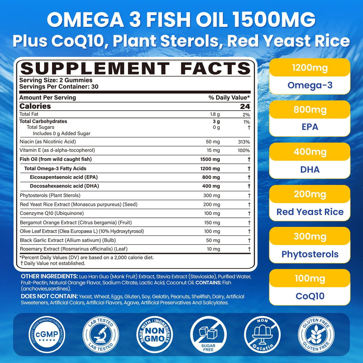 LILICARE Gélules Omega 3 1500mg avec extrait de feuilles d'olivier