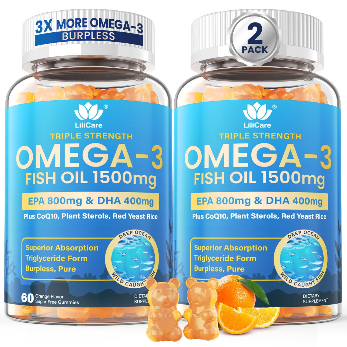LILICARE Gélules Omega 3 1500mg vue de face avec emballage
