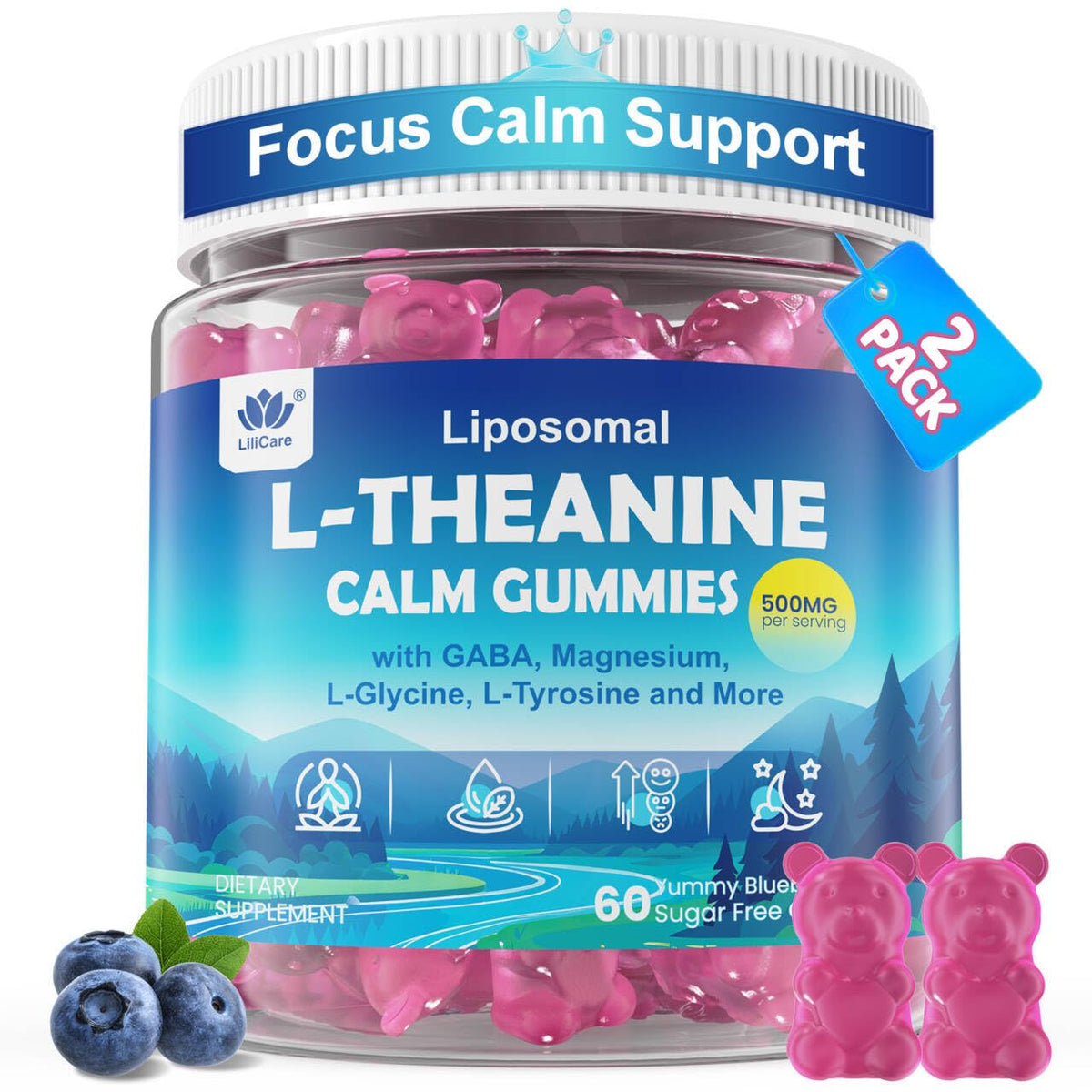 LILICARE Gummies Calm L-Theanine 500mg 120 Cts packaging front view