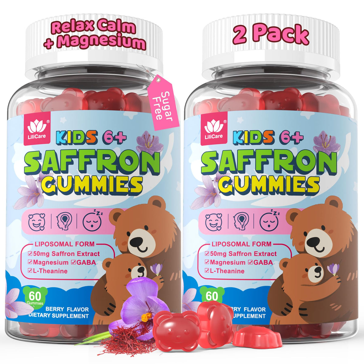 LILICARE Gummies de Magnésium Glycinate au Safran pour Enfants, emballage avant