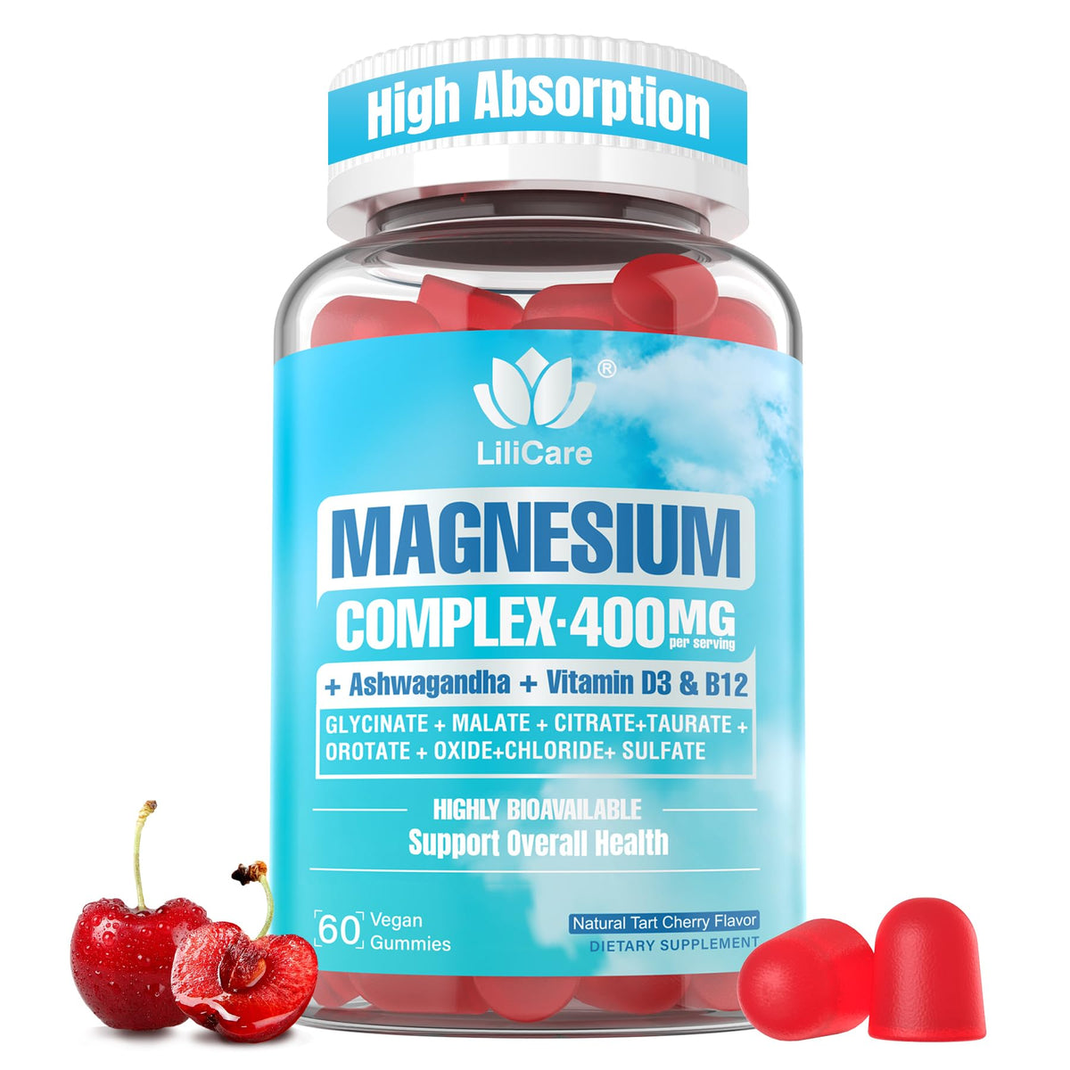 LILICARE Gummies Magnésium 400mg, vue avant du flacon