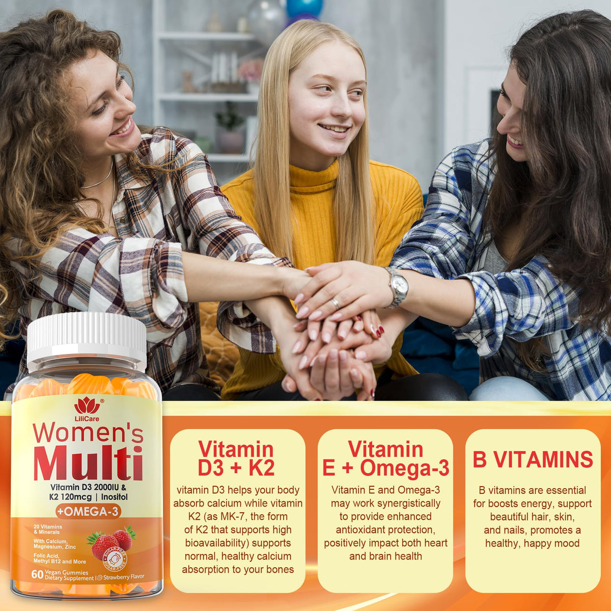 LILICARE Gummies Multivitamines Femmes, gummies sur une cuillère