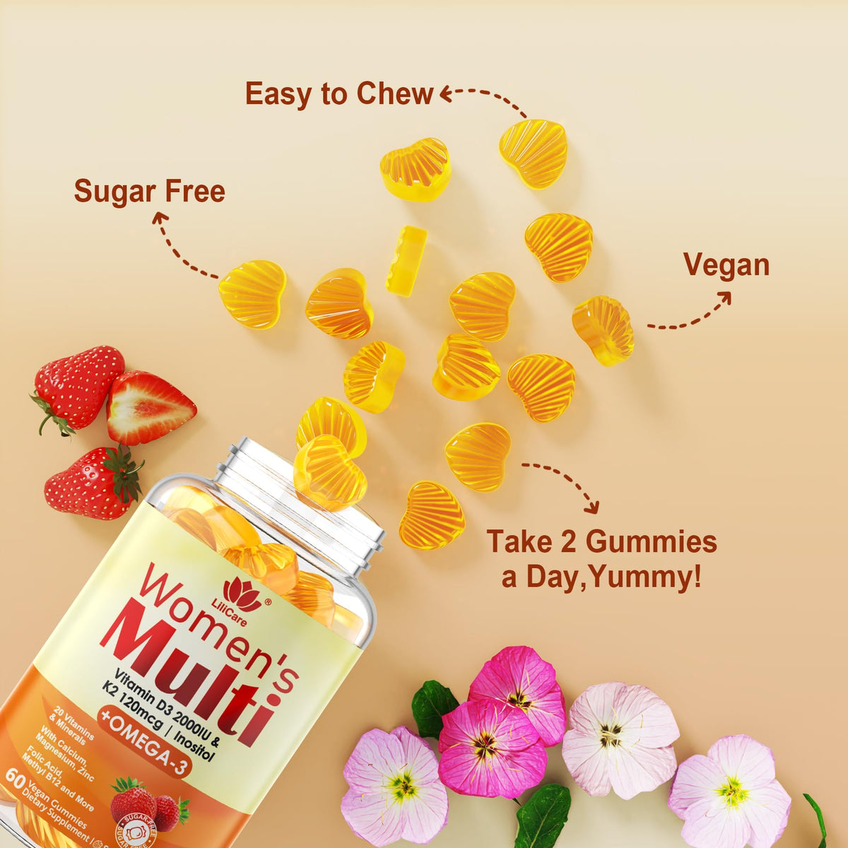 LILICARE Gummies Multivitamines Femmes, vue arrière de la bouteille