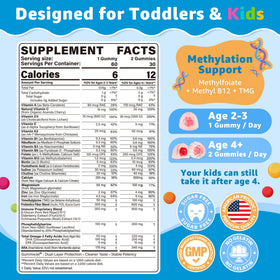 LILICARE Gummies Multivitamines pour enfants 2-3 et 4+ arrière avec informations nutritionnelles
