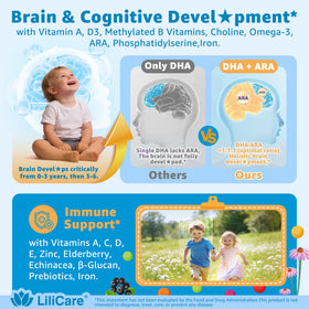 LILICARE Gummies Multivitamines pour enfants 2-3 et 4+ dans une main d'enfant