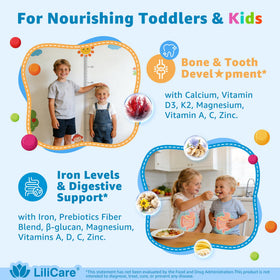 LILICARE Gummies Multivitamines pour enfants 2-3 et 4+ sur une table