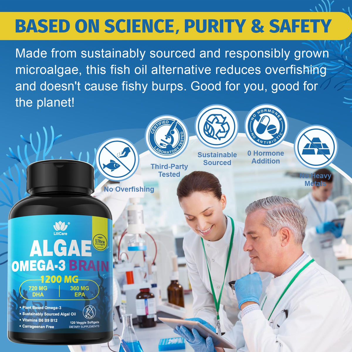 LILICARE Huile d'Algue Omega 3 gélules avec un verre d'eau