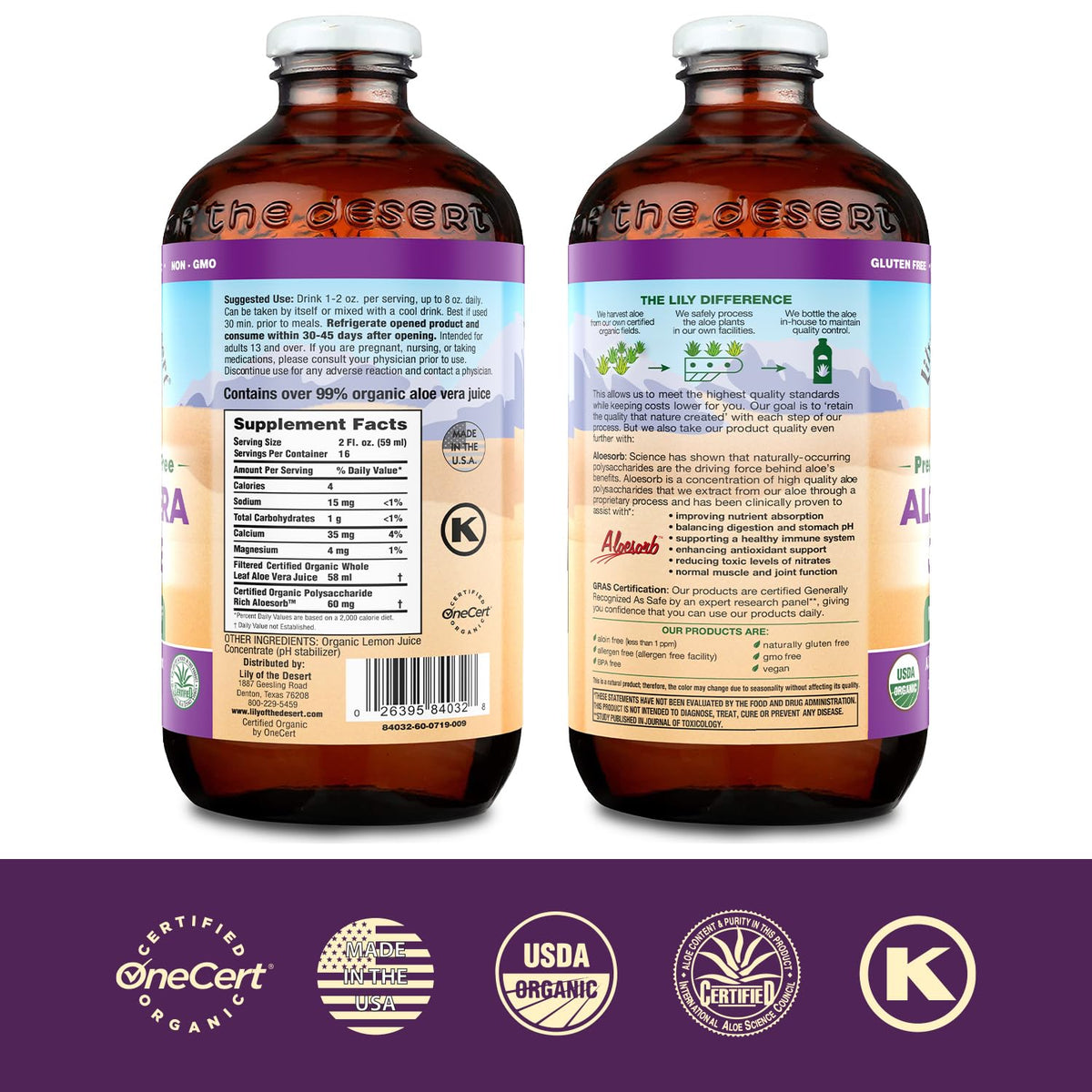Lily Of The Desert jus d'Aloe Vera entier bio 32 oz étiquette